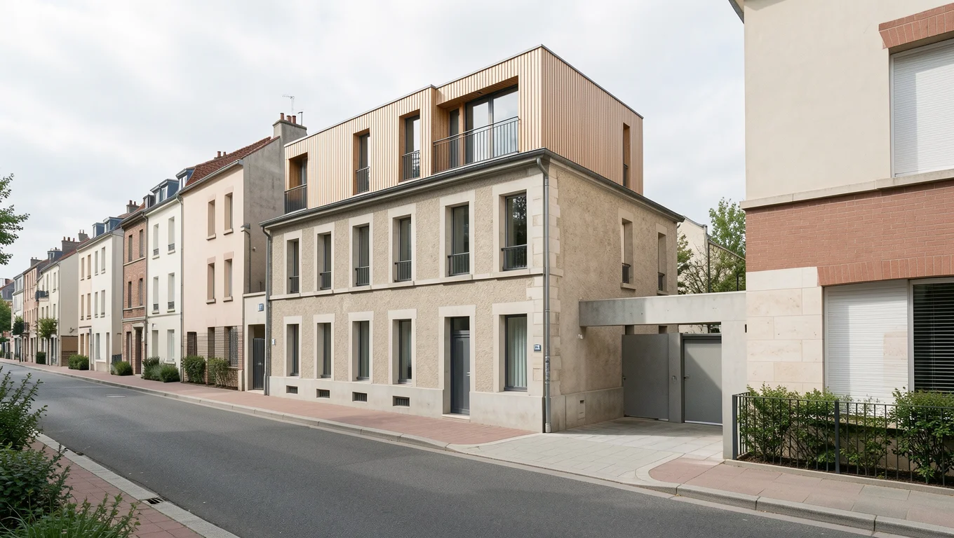 Immeuble ancien surélevé de deux niveaux en ossature bois