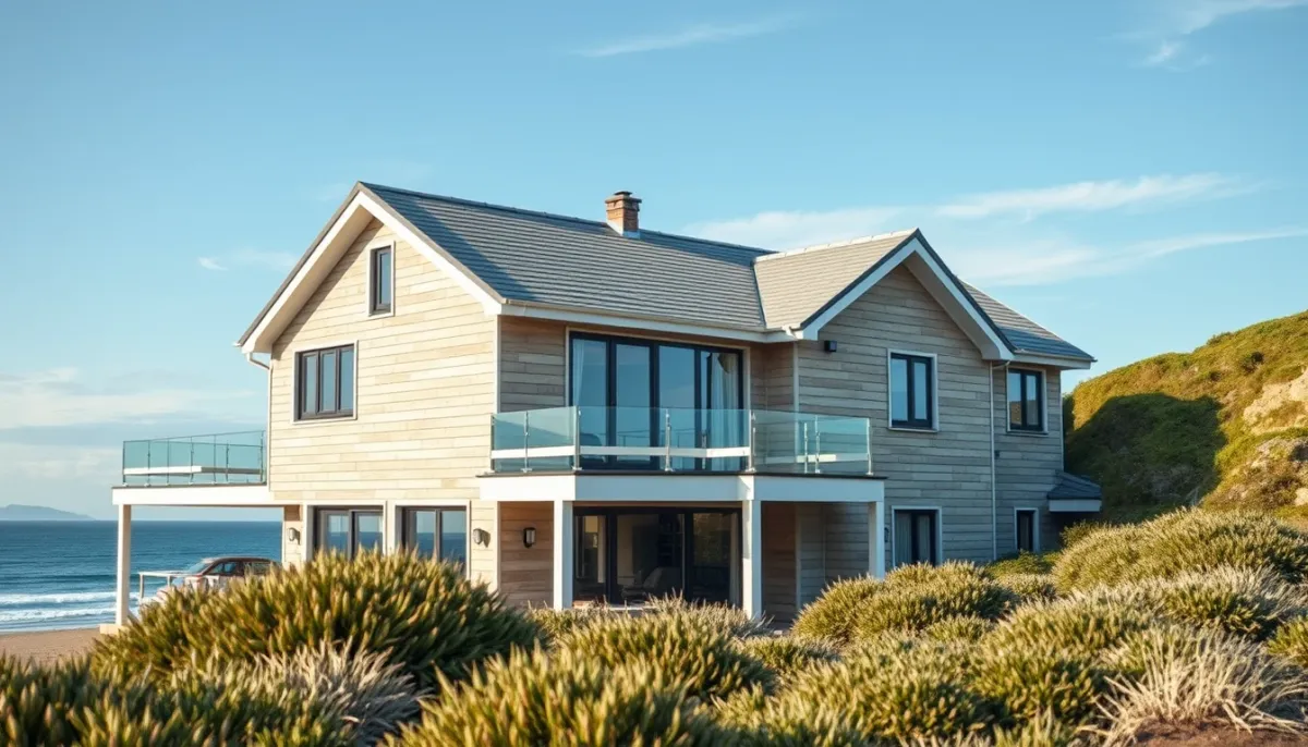 Maison en bord de mer avec bardage composite résistant aux embruns