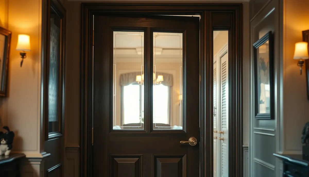 Porte de verrière battante classique avec quincaillerie en laiton dans une maison traditionnelle