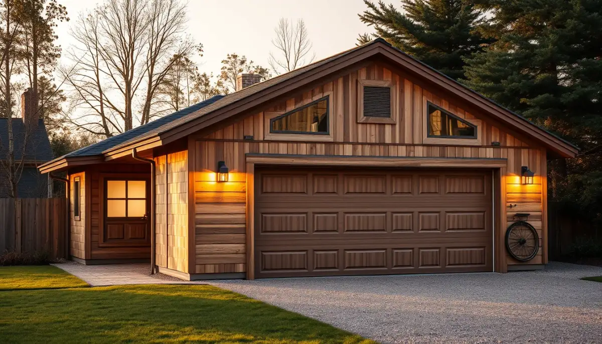 Garage habillé d'un bardage bois, alternative à la tôle métallique