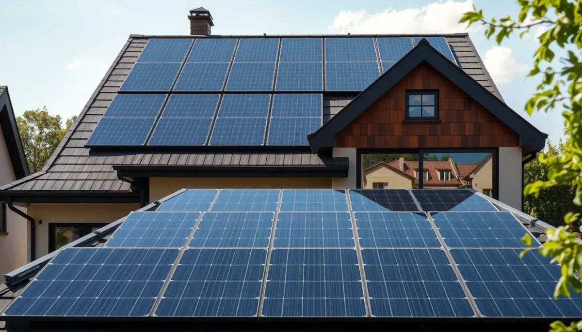 Toiture équipée de tuiles photovoltaïques sur une maison moderne