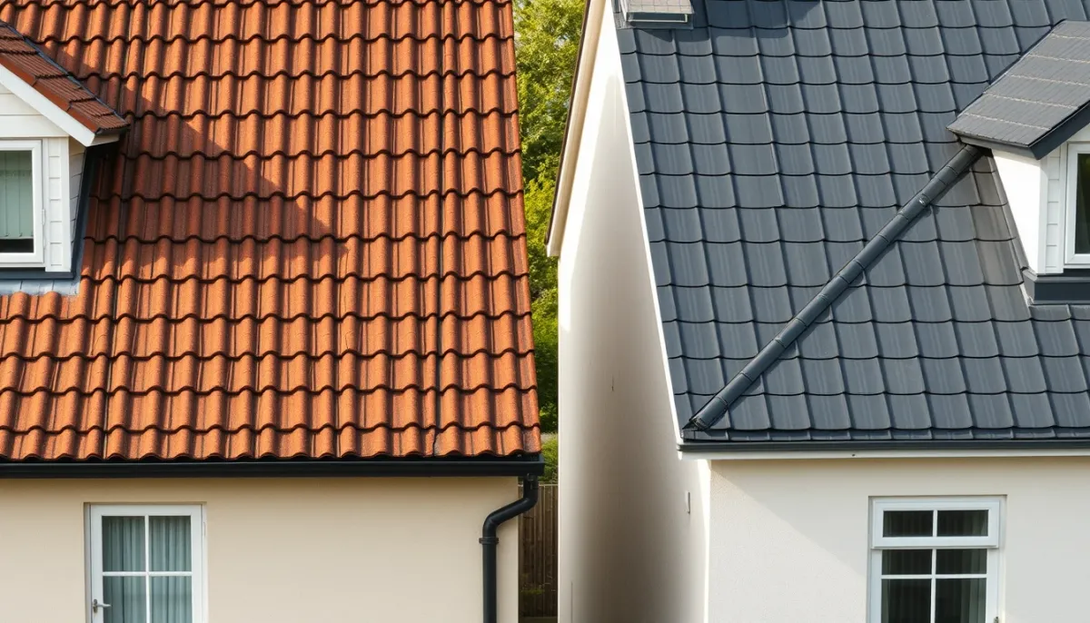 Comparaison entre une toiture en tuiles et une toiture en bac acier sur deux maisons voisines