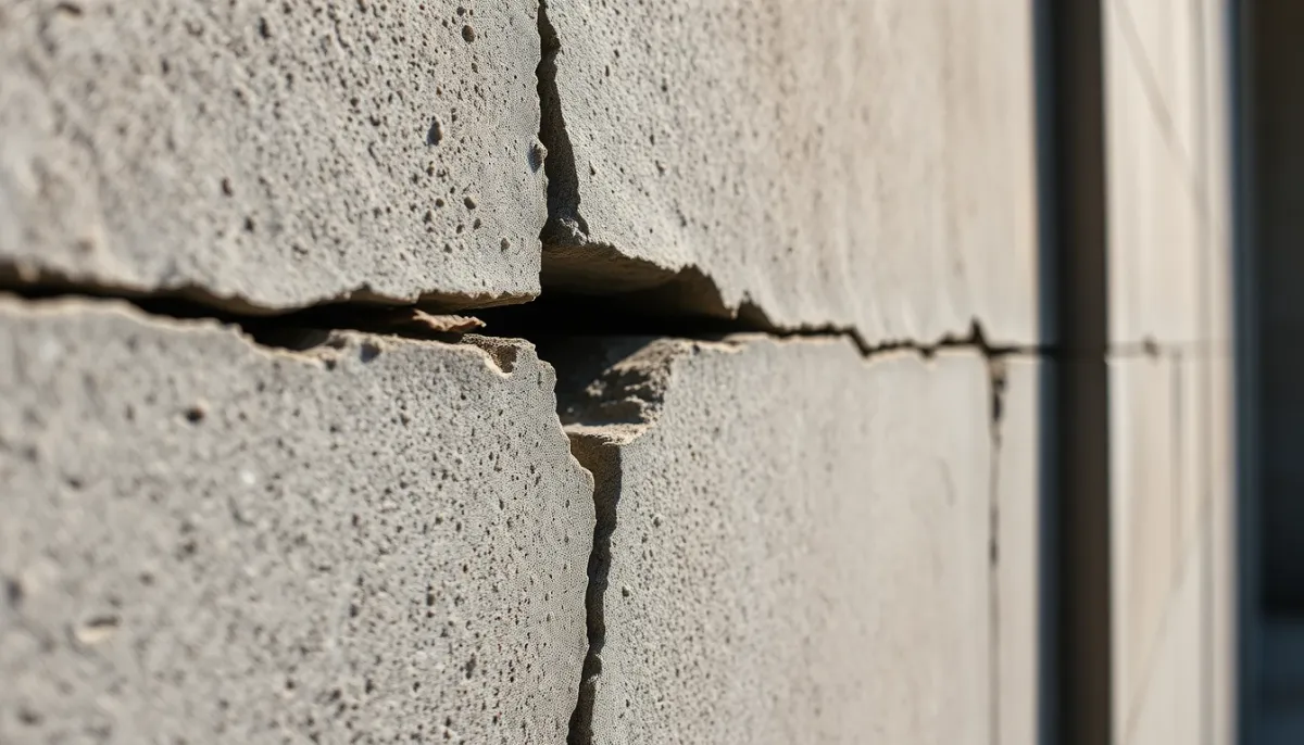 Fissure structurelle sur un mur en béton, symptôme de désordre décennal