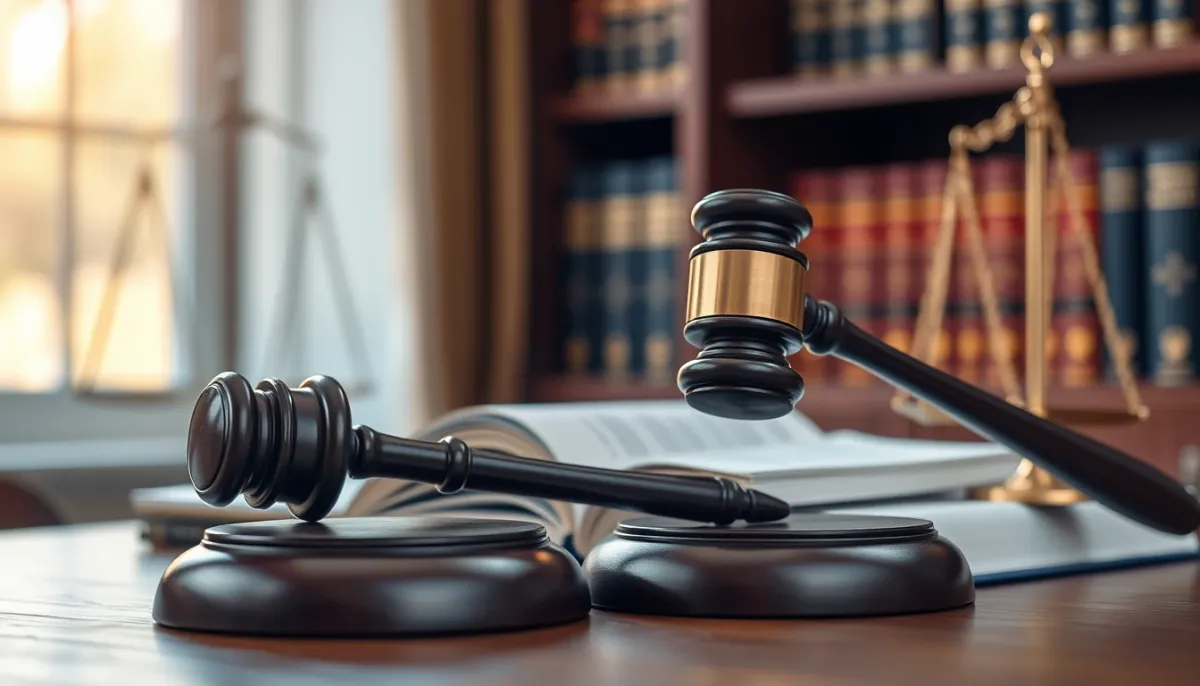 Marteau de justice et livres de droit, symbolisant les sanctions légales