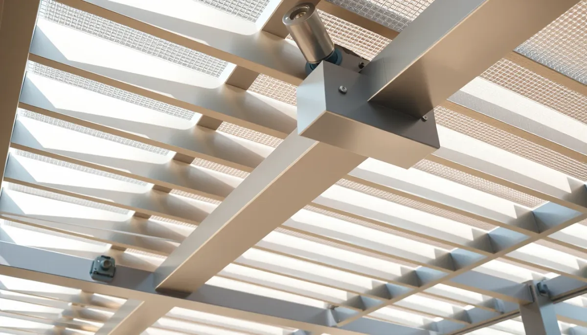 Détail des lames orientables motorisées d'une pergola bioclimatique en aluminium