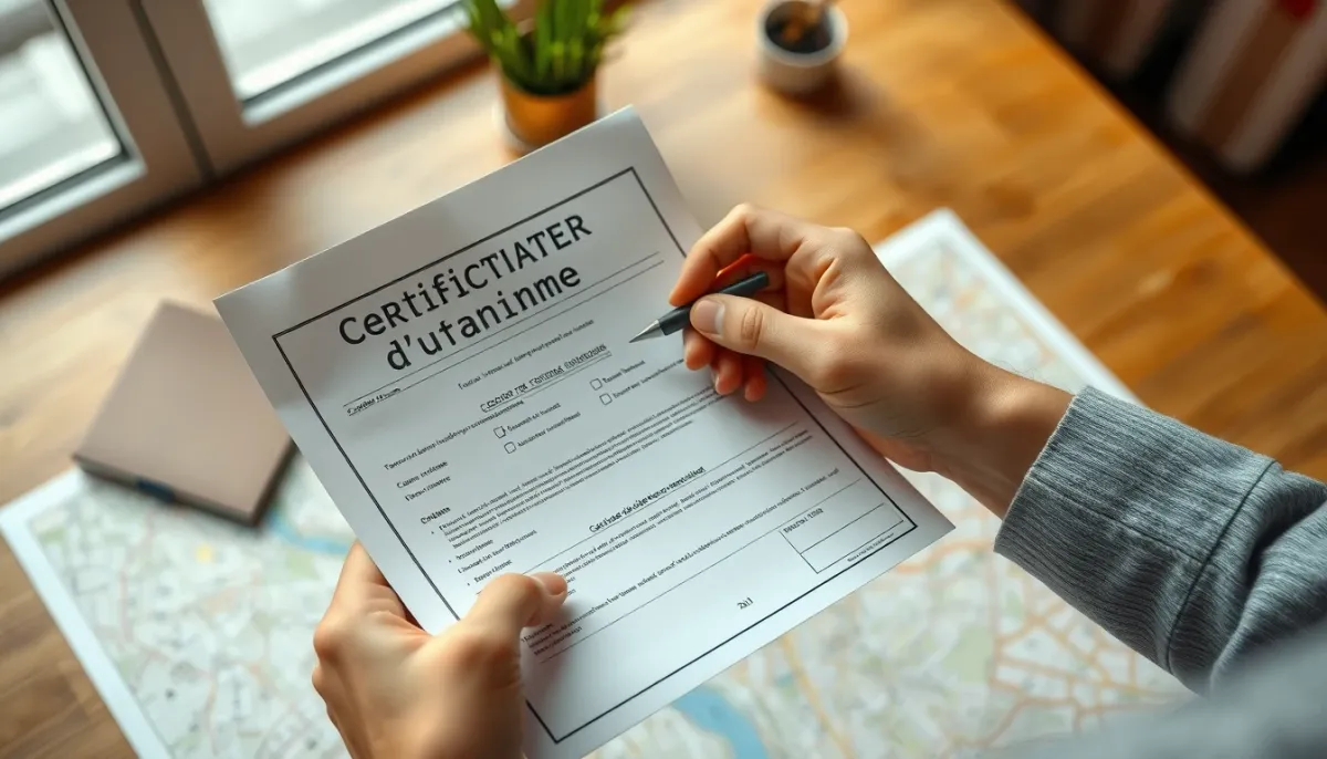 Personne consultant un certificat d'urbanisme opérationnel, document officiel en main